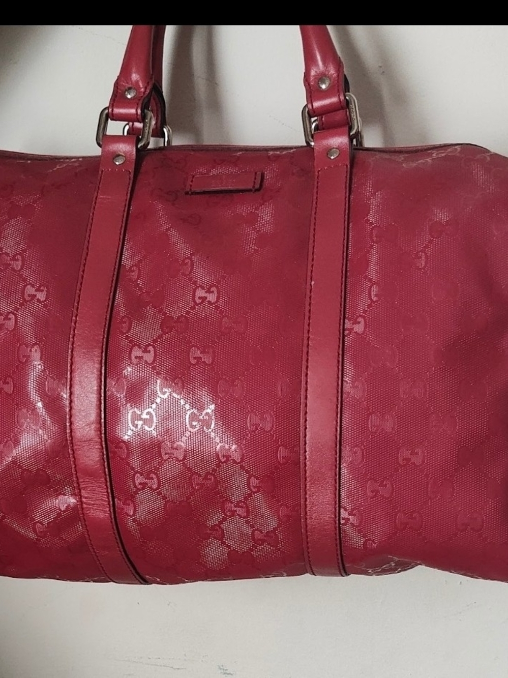 Gucci RED Monogram Boston Handbag